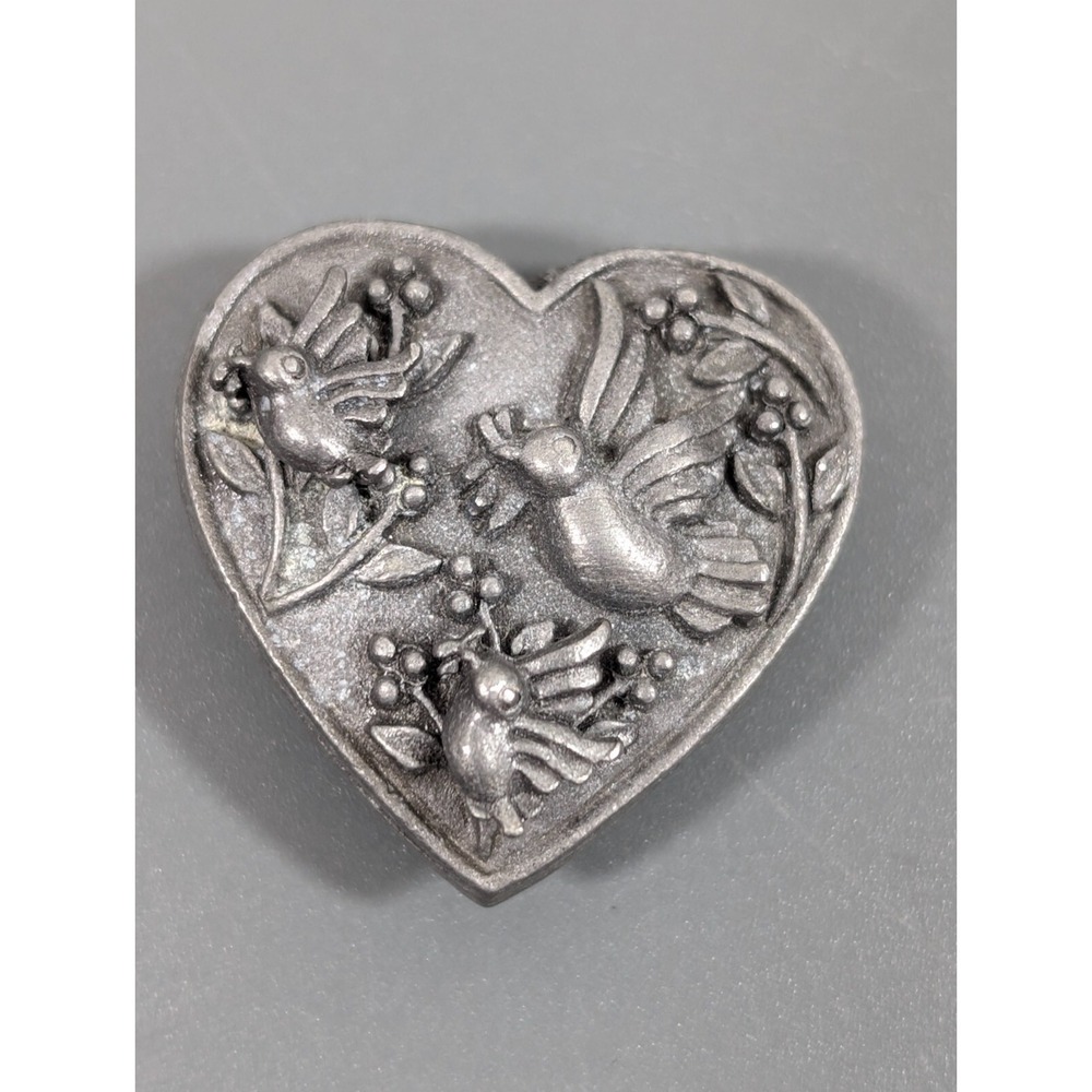 Vintage Torino Pewter Hummingbird Heart Brooch Earrings Set Bird Nature Gift Vtg